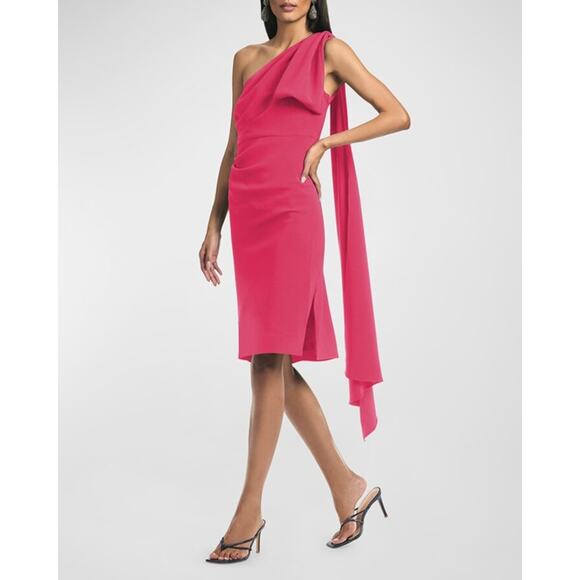 Sachin + Babi Miranda Draped One Shoulder Crepe Midi Dress Pink 4 - Picture 2 of 9